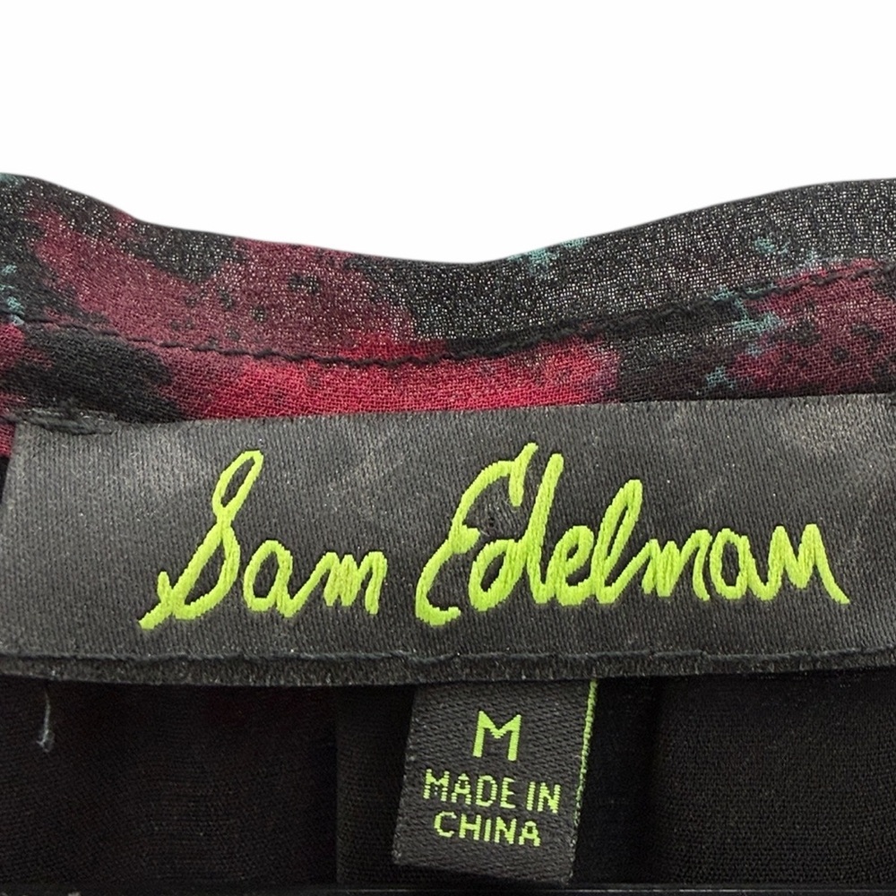 Sam Edelman Floral Chiffon Tiered Mini Dress Black Pink Womens Medium - Picture 8 of 9